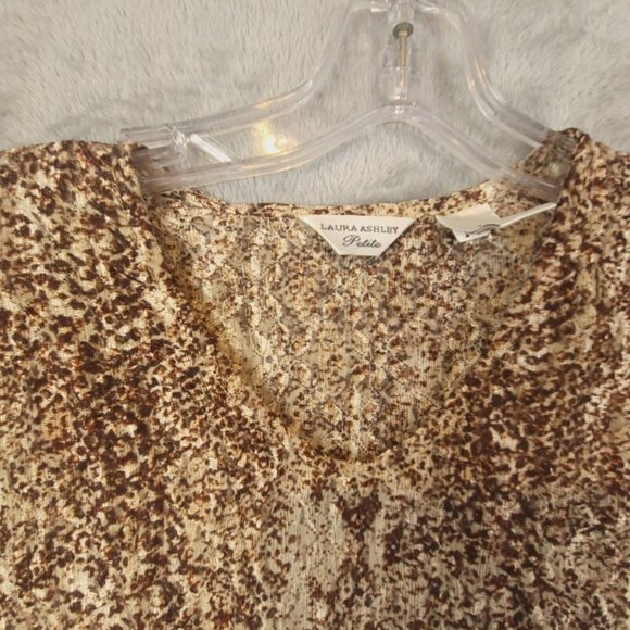 Laura Ashley Womens Blouse Top Shirt Brown Pullover V Neck Printed 3/4 Sleeve PM - Picture 8 of 10